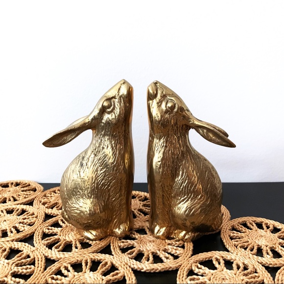 Vintage Other - Vintage Heavy Brass Bunny Rabbit Bookends Medium
